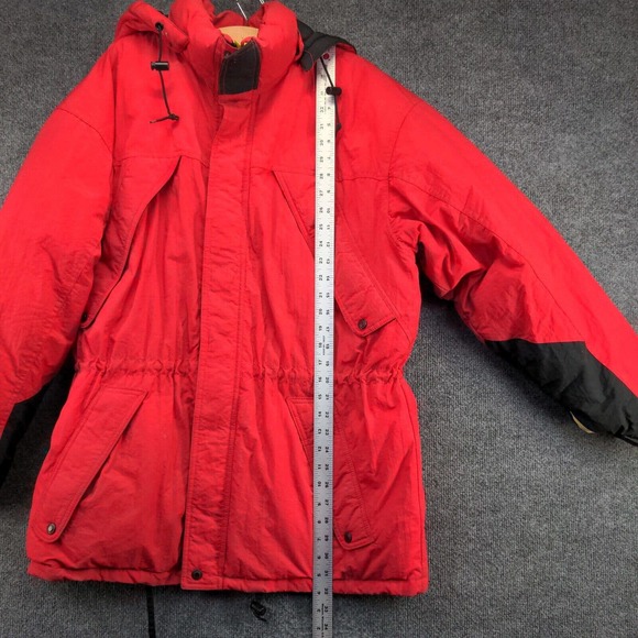 Marlboro Country Store Men's Down Hooded Puffer Jacket Red Medium Vintage - Picture 15 of 16